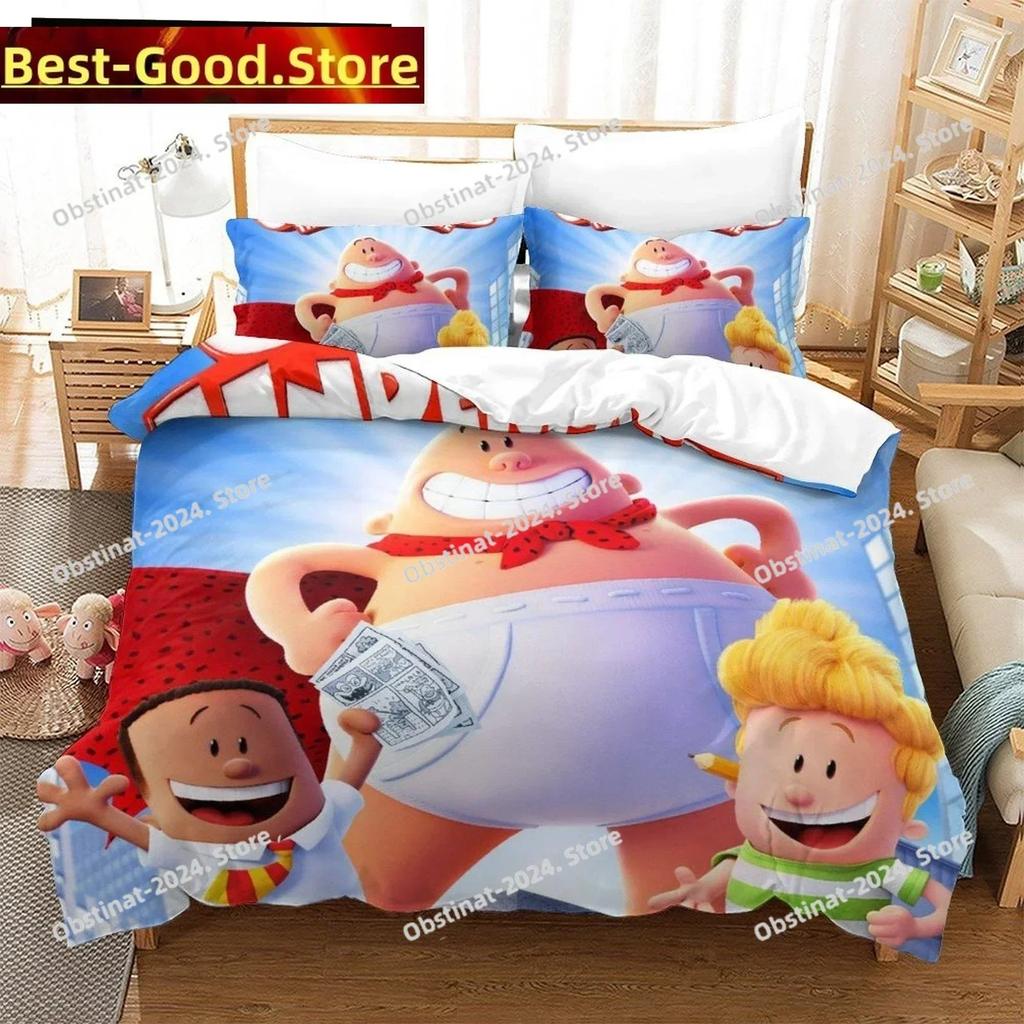 Fashion Cartoon Kawaii Captain Underpants Bedding Set Printed Comforter Quilt Bed Cover Pillow Case 3 Pieces Set Kids Adult Size