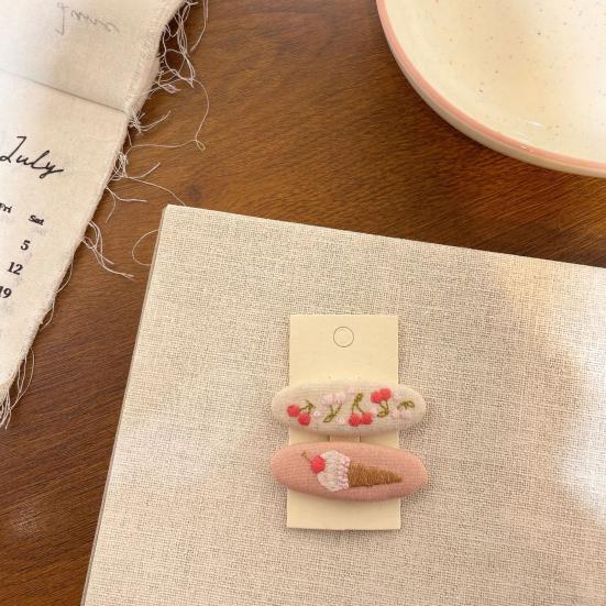 1 Pair Hairpins Rounded Edges Metal Stable Grip Hand-Embroidered Flower Pattern Wide BB Clip Side Bang Hair Accessories