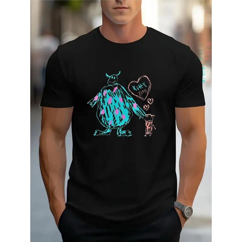 

Mens TShirt Crew Neck Casual Cotton ShortSleeves Soft Breathable Top Menswear Tshirt Summer Spring Streetwear Cotton Fabric Trendy Letter Print 4XL чорний