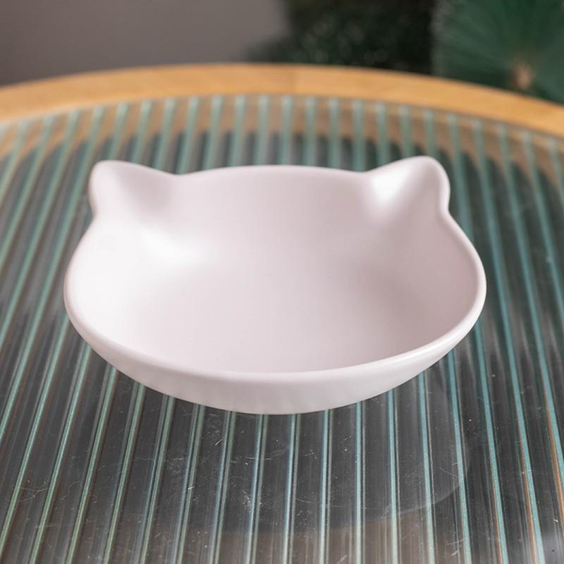 Ceramic Cat Food Bowl With Dual Ears Design Non-Slip Pet Feeding Dish Cats Dogs Small Animals