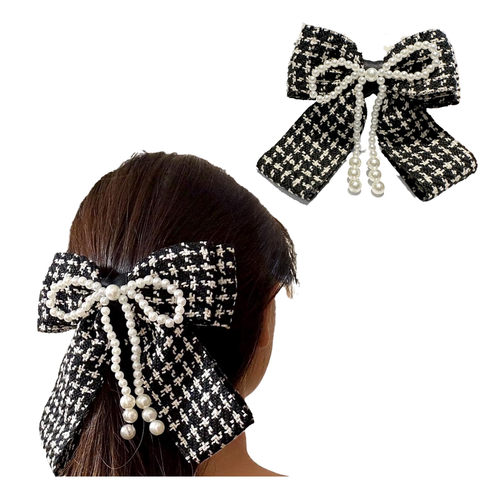 

Tweed Pearl Ribbon Barrette in Black, Lolita, Dreamy Kawaii, Gothic Lolita Hair Clip, Hairpin, Hair Accessory [Used]
