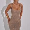 Sexy Shoulder Strap Sequined Mesh Diamond Suspender Dress Women's Spring and Summer New Temperament Waist Pullover Hip Skirt