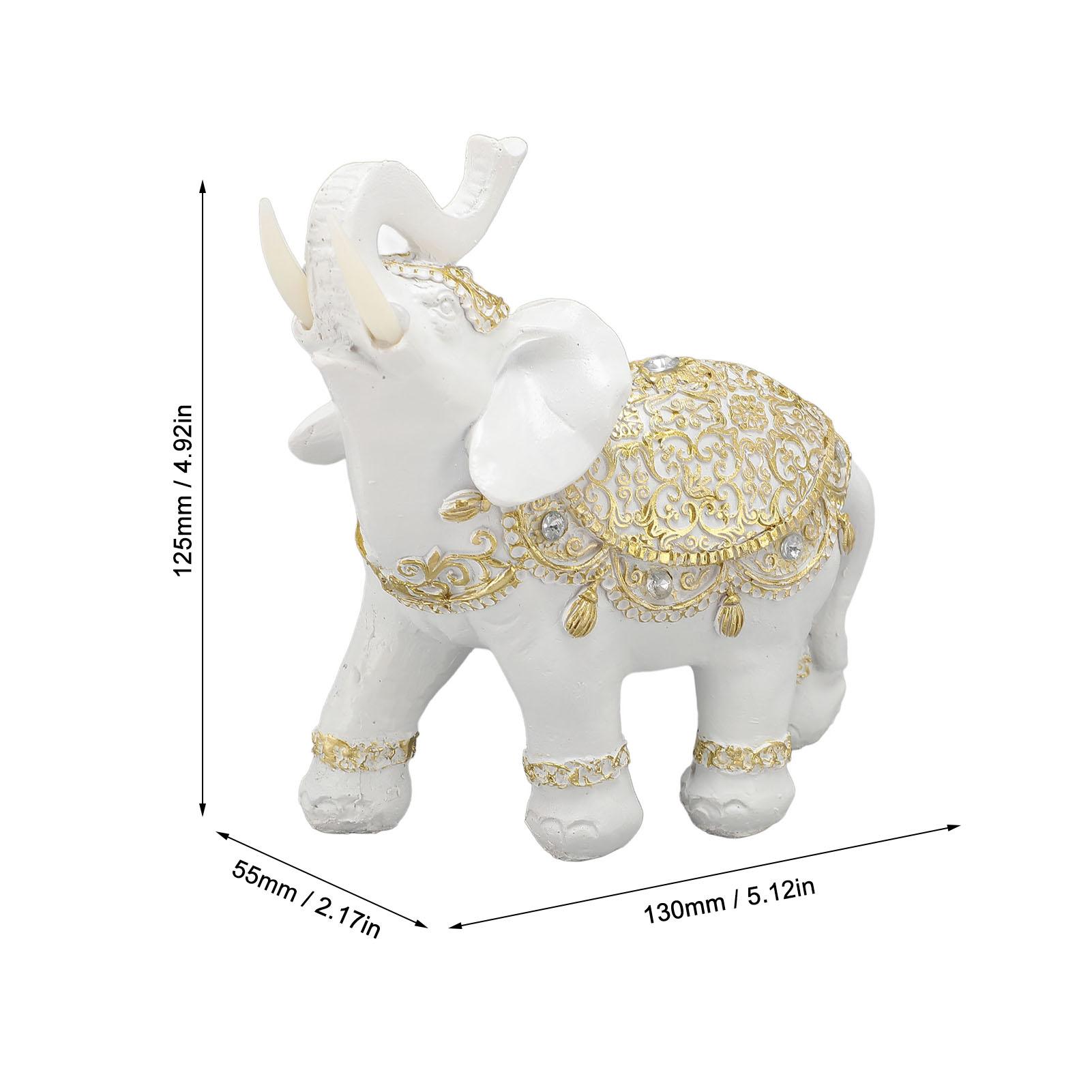 

Elephant Statue White Resin Cute Fengshui Lucky Wealth Elephant Sculpture Ornament for Home Entryway Bookshelf Desk Decoration
