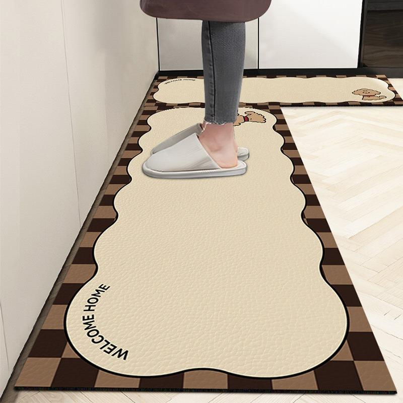 Kitchen Floor Mat Cute Style Cartoon Puppy Long Strip Decorative Carpet Non-slip Oil-proof Foot Mats Pvc Leather Waterproof Rug