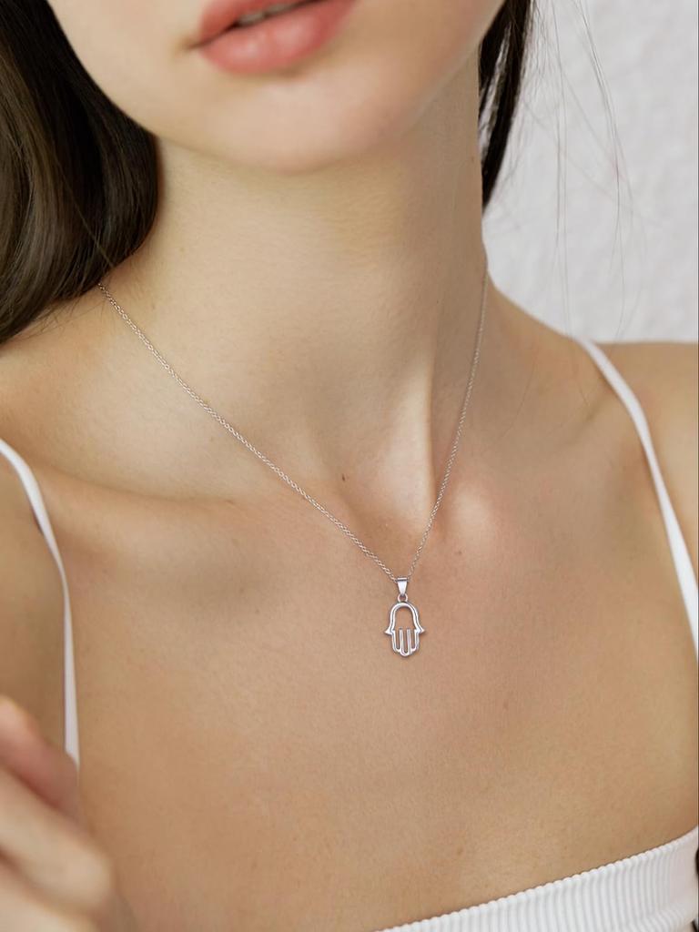 Collana Hamsa 925 Argento Mano di Fatima Ciondolo Amuleto Amuleto Medio Oriente [Suplight] Donna