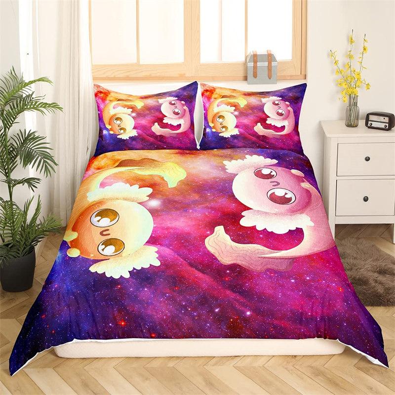 Kawaii Axolotl Duvet Cover Twin Size Underwater World Cartoon Bedding Set For Kids Boys Girls