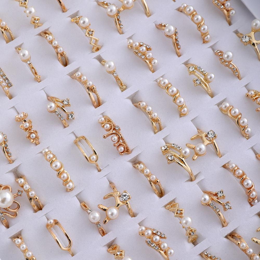 10Pcs Women's pearl ring alloy finger ring retro style jewelry party jewelry