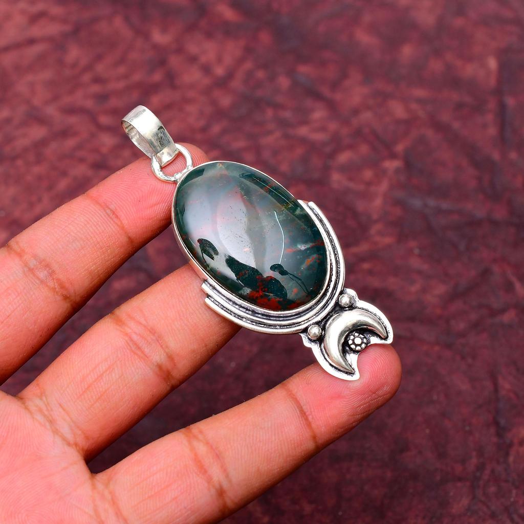 Blood Stone Gemstone Pendant Gemstone : 925 Sterling Silver Handmade Jewelry Pendant