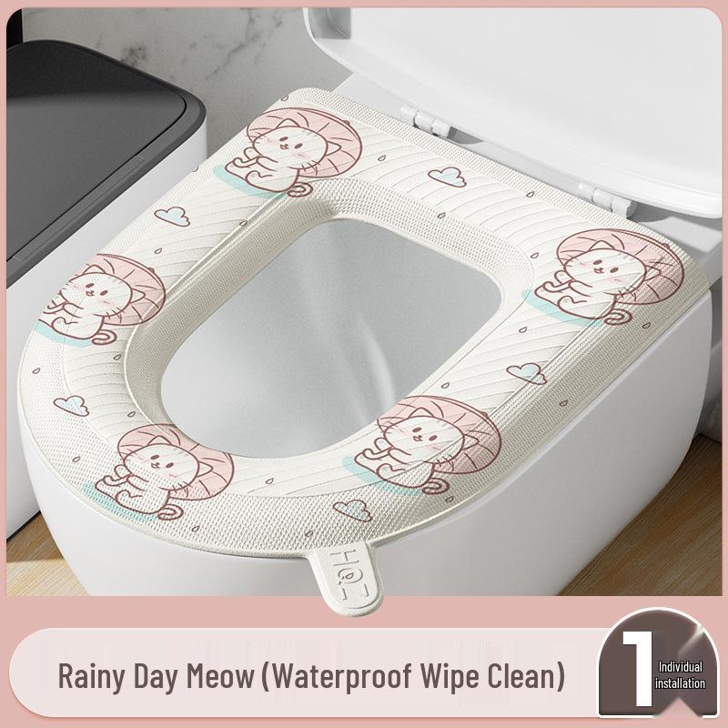 Four-Season Waterproof Toilet Seat Cushion with Lid and Thickened Pattern Cover