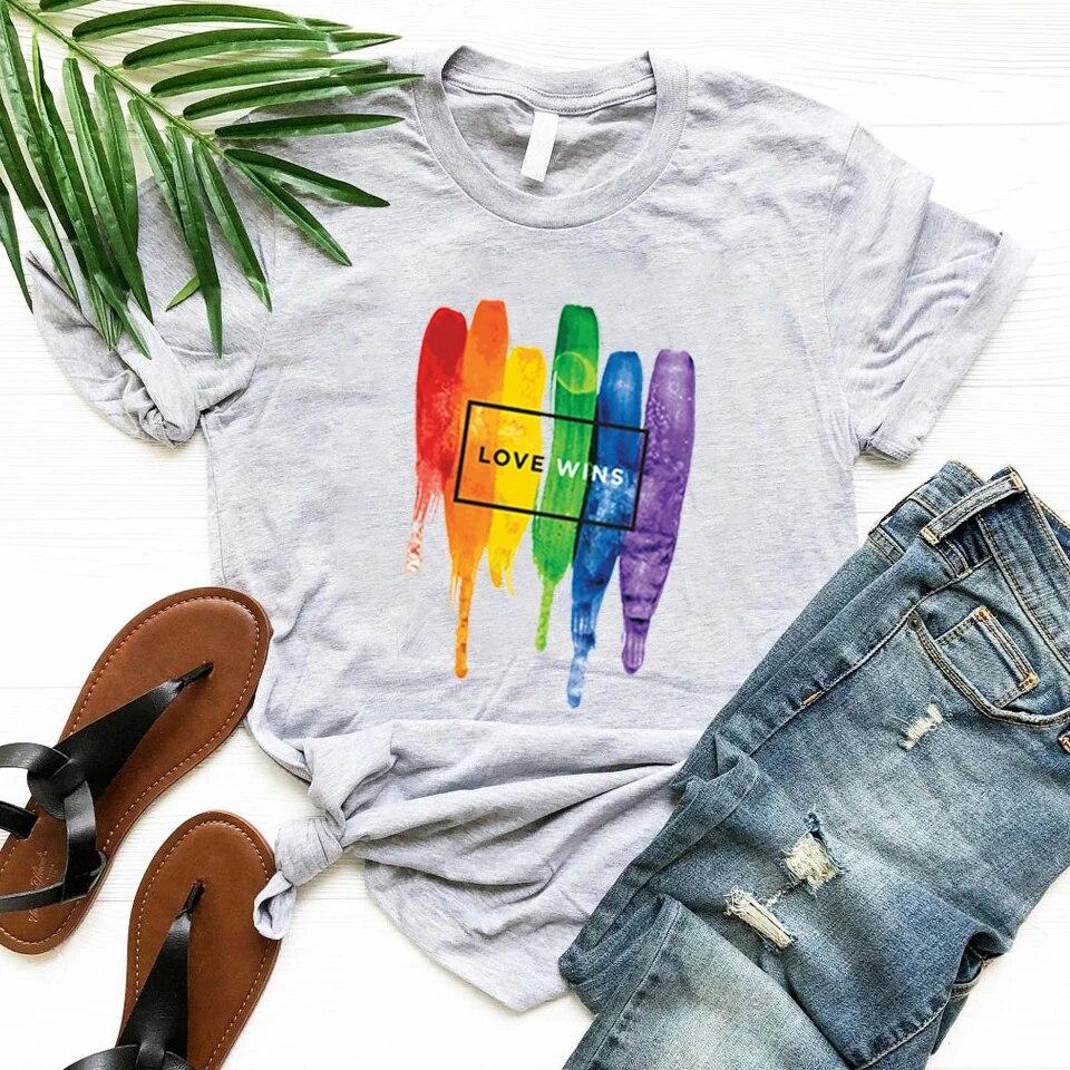LGBT T-särk Gay Pride T-särk Vikerkaarega Gei Lesbi T-särgid Armastus Võidab T-särk Naiste Lühikeste Varrukatega T-särk Streetwear Topid LGBT Kingitus