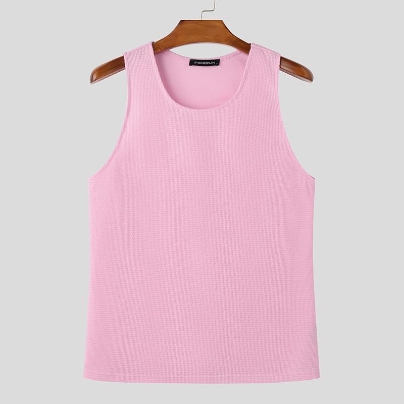 

INCERUN Summer Men Round Neck Sleeveless Texture Casual Sports Tank Tops 4XL розовый