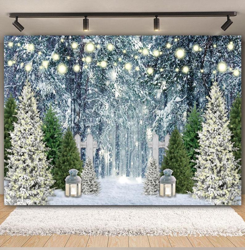 Winter Forest Scene Backdrop for Photography Snow Snowflake Xmas Tree Natural Landscape Christmas Baby Portrait Photo Background