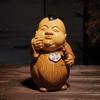 1pc Chinese Landlord's Ornament Wooden Carved Figurine Ornaments Home Decoration Wooden Carving Crafts Feng Shui Sculptures
