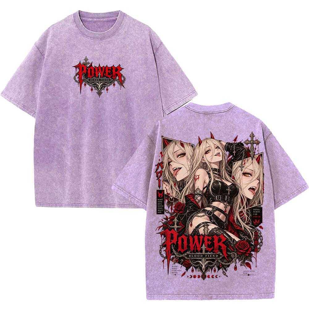 T-shirt Manga Chainsaw Man Puissance Gothique Y2k Vintage Lavé T-shirt Hommes Femmes Vêtements Mode Surdimensionné 100% Coton T-shirts Hauts