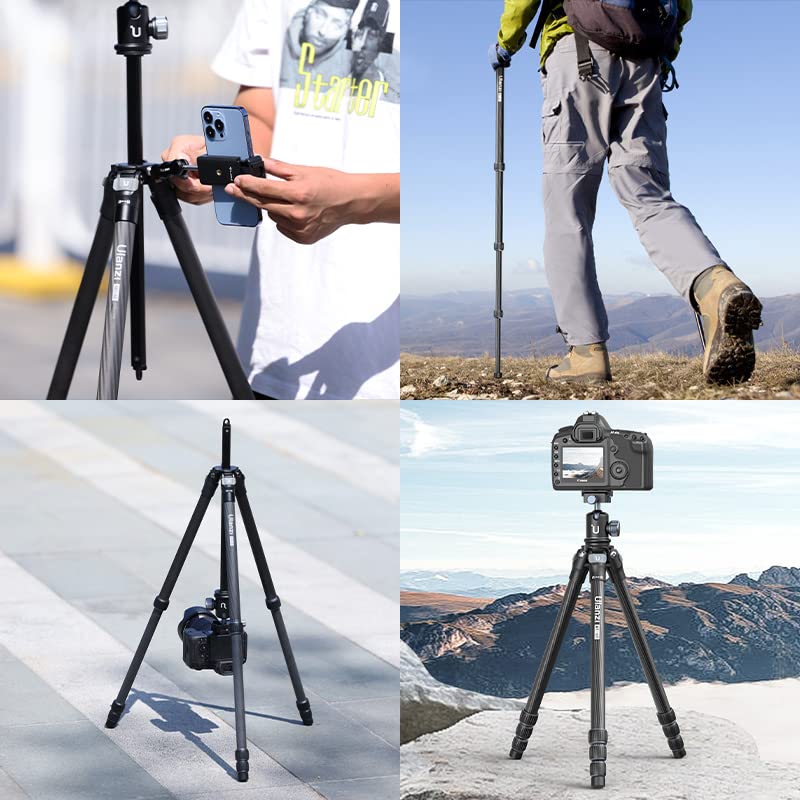 Ulanzi Carbon Fiber Camera Adjustable Pan Telescopic Travel Tripod with Center Axis for Smartphone Includes Storage Maximum Lbs Weight Suitable for