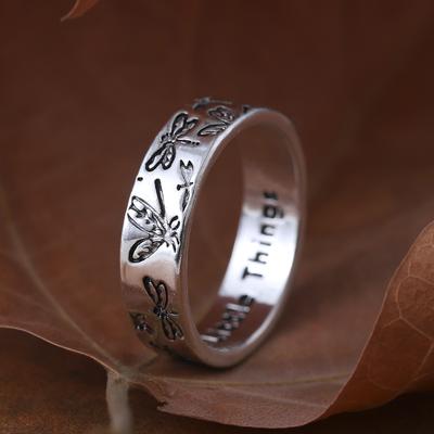 Vintage Engraved Butterfly Ring Exquisite Size Butterfly Letter Women's Ring Couple