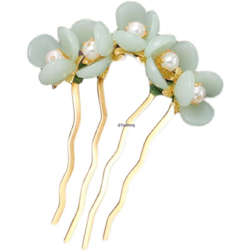 Women's Hanfu Hair Accessories: Pearl Flower Hairpins & Combs in Ancient Style