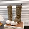 Thick-soled stacking boots, locomotive boots, women's summer and autumn 2025 new trouser boots, western cowboy cloth cover feet, short boots tide
