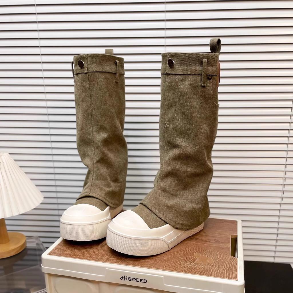 Thick-soled stacking boots, locomotive boots, women's summer and autumn 2025 new trouser boots, western cowboy cloth cover feet, short boots tide