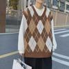 Men's Retro Diamond Check Knitted Waistcoat: 2023 Spring/Autumn Pullover Vest