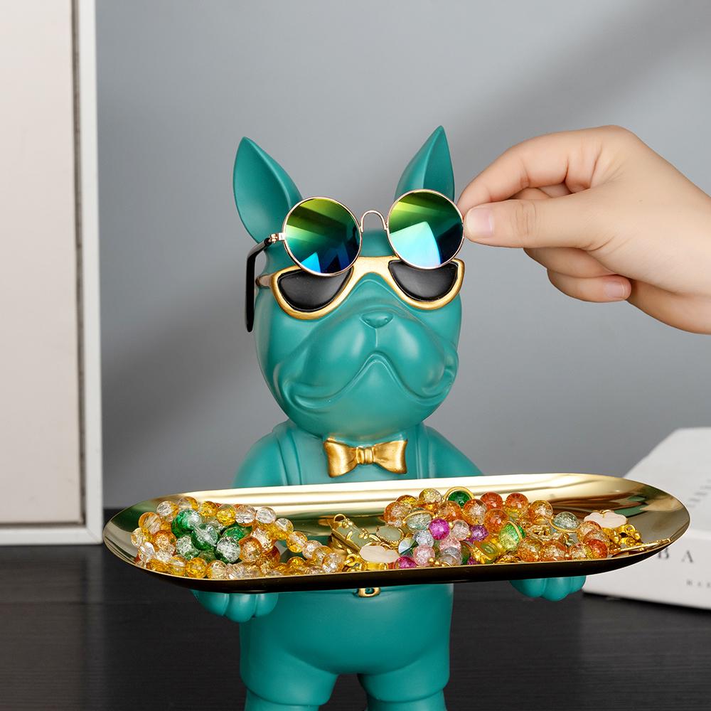 Resin Animal Sculpture Bulldog Butler with Tray Dog Statue Décor for Home Decoration for Living Room French Bulldog Figurine