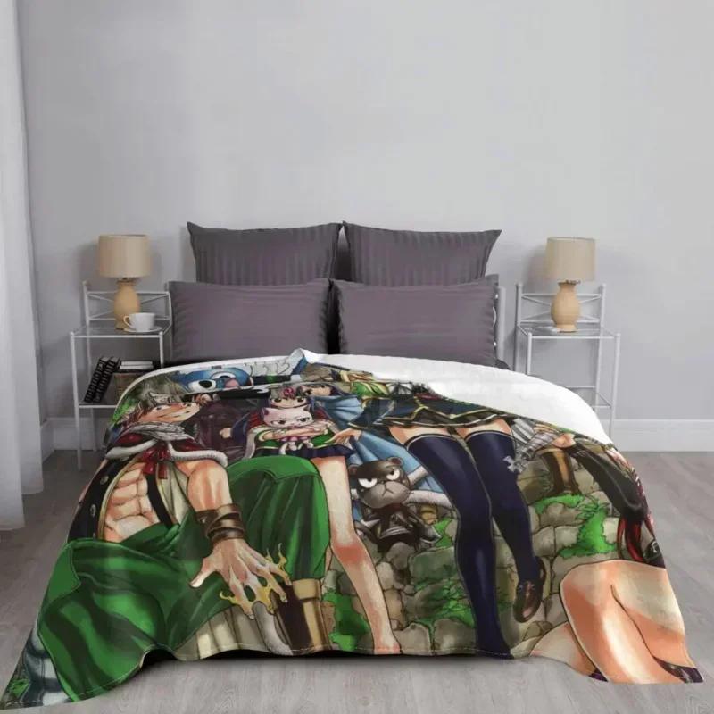 Natsu Erza Gray Lucy Happy Blankets Fairy Tail Anime Fuzzy Throw Blanket Summer Autumn Winter Decoration Soft Warm Bedspreads