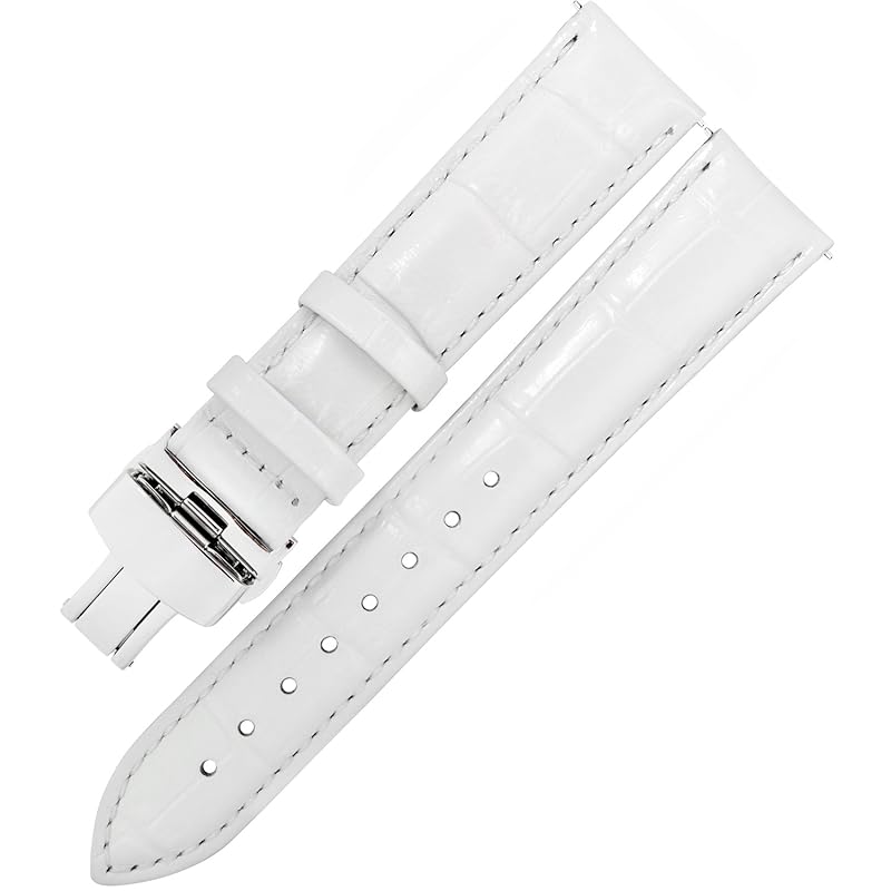 

[TONCHARME] Watch strap croco embossed replacement item EASY CLICK genuine leather push button type double door watch band 12-24mm(19mm, white)