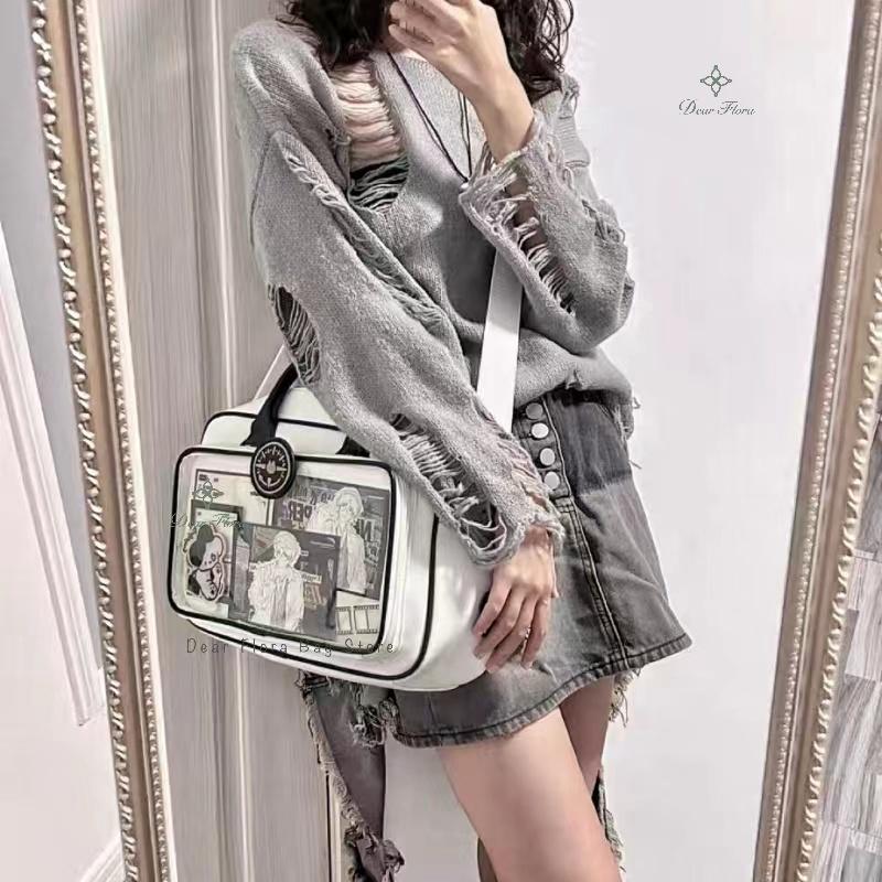 Y2K Cute Lolita Ita Bag Large Capacity Shoulder Crossbody Bag Kawaii Girls Transparent Messenger Bag DIY Display Casual Handbags