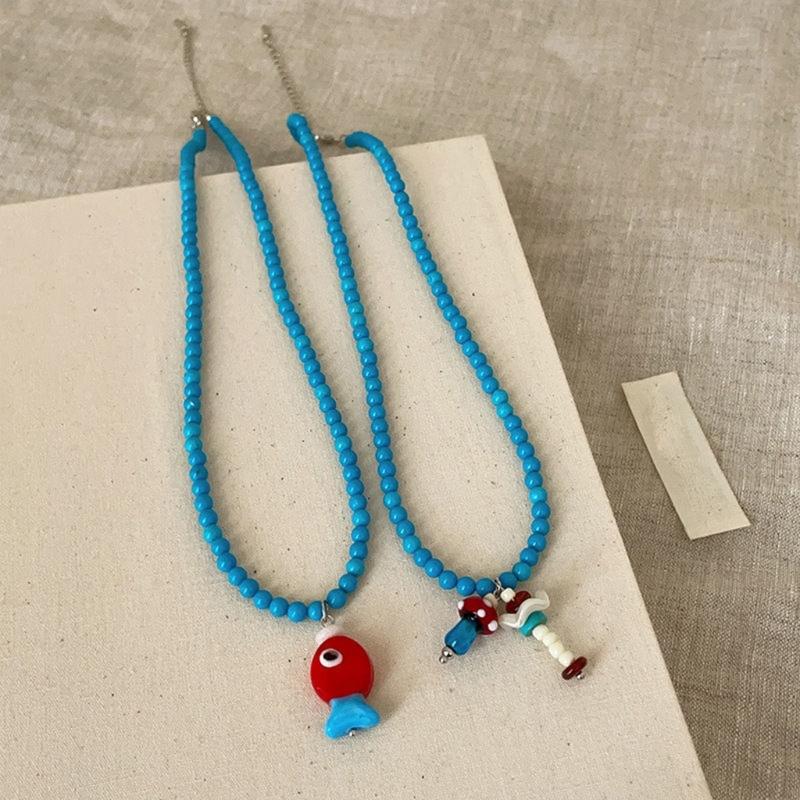 Vibrant Mushroom/Fish Beaded Necklace Casual Party Wear Clavicle Chain Stylish Accessory For Teens Ladies