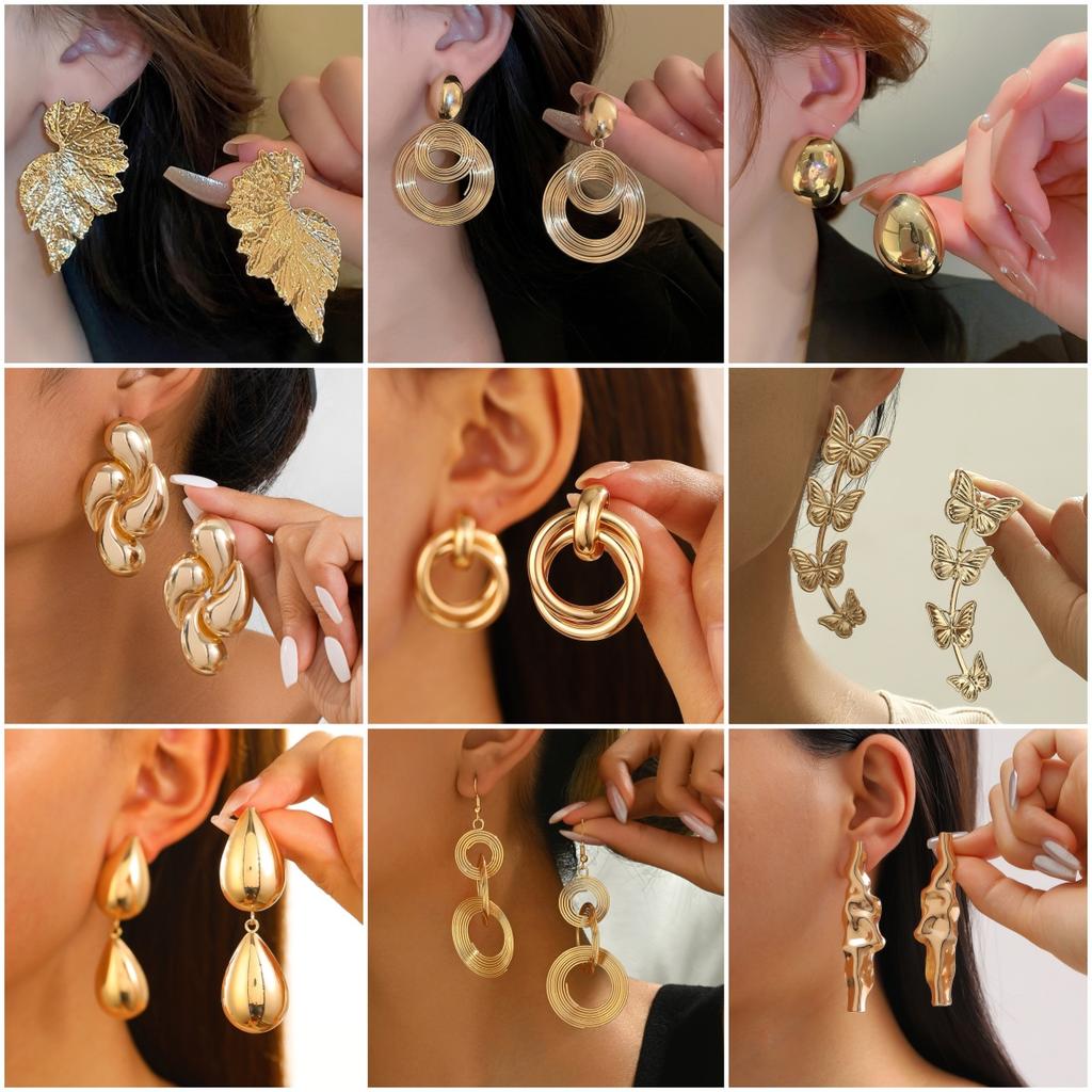 Minimalism Personality Metal Drop Earrings for Women Leaf Round Water Droplet Butterfly Twist Metal Earrings Geometry Zircon