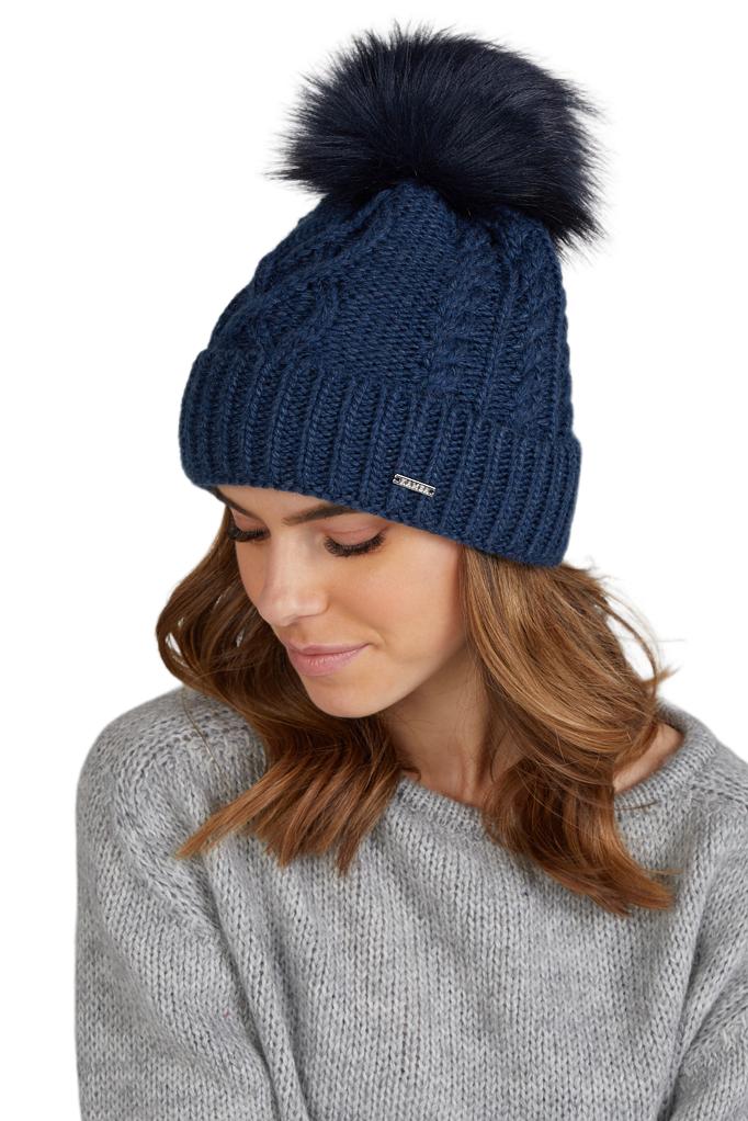 Torino Women' Winter Hat with Pompom, Navy Blue