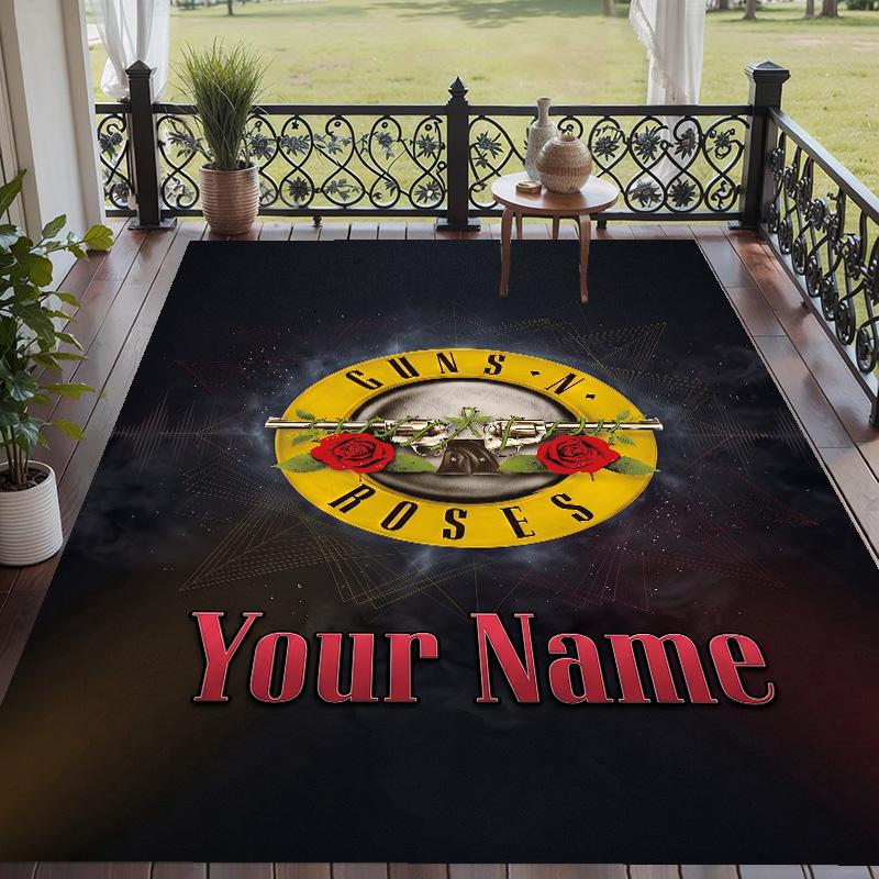 Custom Text Printed Rug Guns N’ Roses Non Slip Floor Carpet For Home Room Decor