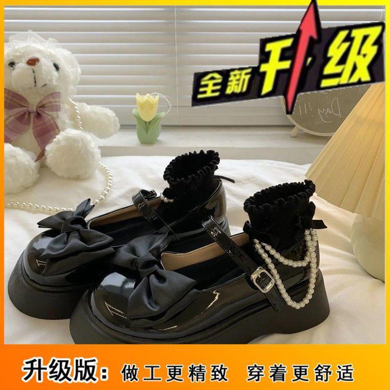 Mary Jane bow fashionable versatile flat-soled small leather shoes 2025 spring muffin thick-soled height increase sweet small single shoes