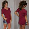 Summer Women's V-Neck Short Sleeve Loose T-Shirt with Rounded Hem, Plus Size Solid Color Cami Top
