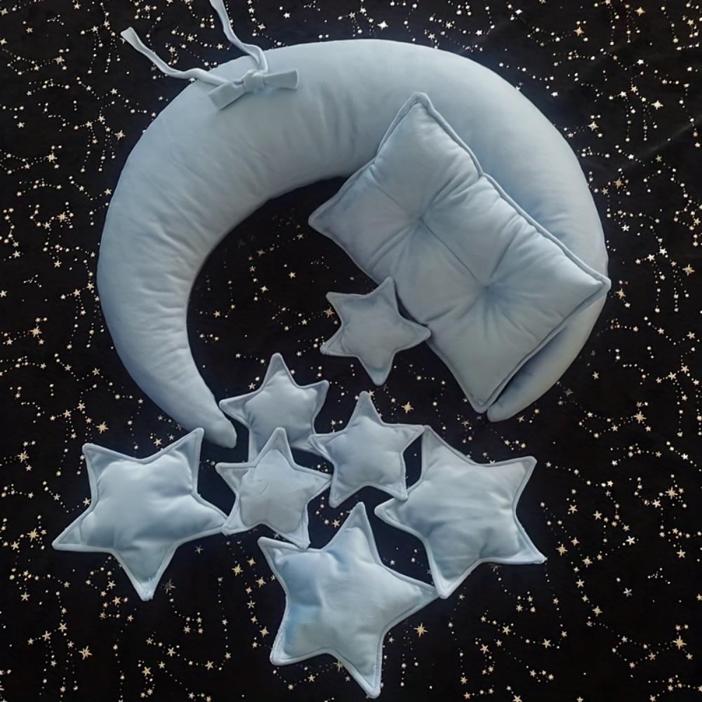 Newborn Photography Props Plush Crescent Moon Theme with Square Pillows Headband Set Studio Accessories Cute Photo Shoots