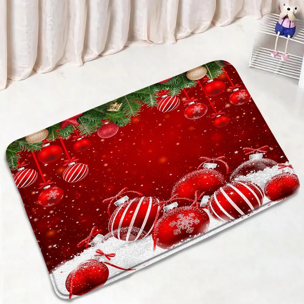 Red Christmas Shower Curtain Set Green Pine Branches Rope Ball Winter New Year Xmas Bathroom Decor Rug Bath Mat Toilet Lid Cover
