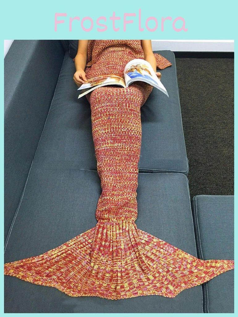 Mermaid Tail Blanket With Knit Fabric Cozy Home Lounge Decor Material Spring For