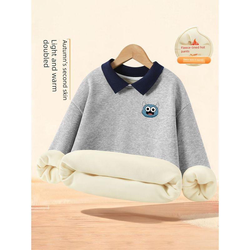 Girls' Sweatshirt Autumn and Winter Style A-Class Children's Autumn Clothing Fleece-Lined Thickened Warm Long-Sleeve T-Shirt Girls' Collared Top