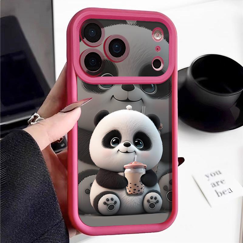 Milk tea-drinking Panda Pattern Case For iPhone 17 Pro Max Funda Shockproof Bumper Cover For iPhone 16 Pro Max 15 14 13 12 11 Air 16E