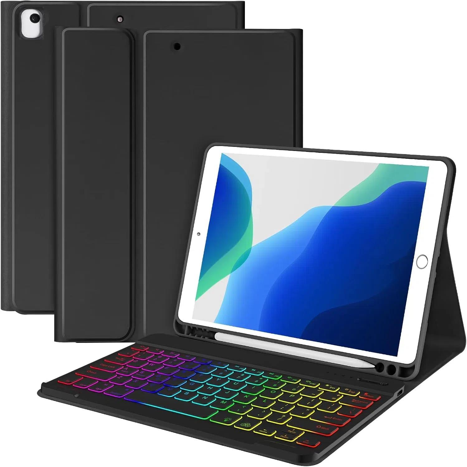 Чехол для клавиатуры GRB для iPad 11 (А16) 2025 С отделением для стилуса и английской клавиатурой с подсветкой чёрный