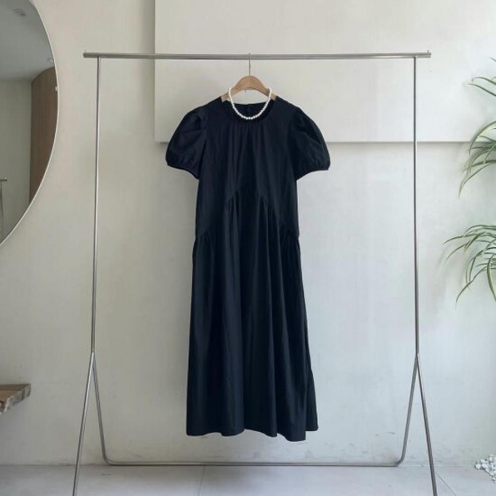 Mizqz Women S Puff Balloon Round Short Sleeve Flare dreSS