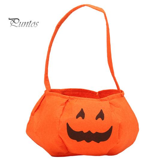 Candy Holder for Kids Halloween Pumpkin Bag Kids, Small Trick or Treat Bucket, Reusable Soft Face Basket with Handle Party Decoration