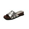 Black retro wedge heel heightening one-word slippers women's summer wear 2025 new soft-bottomed versatile non-slip cool slippers