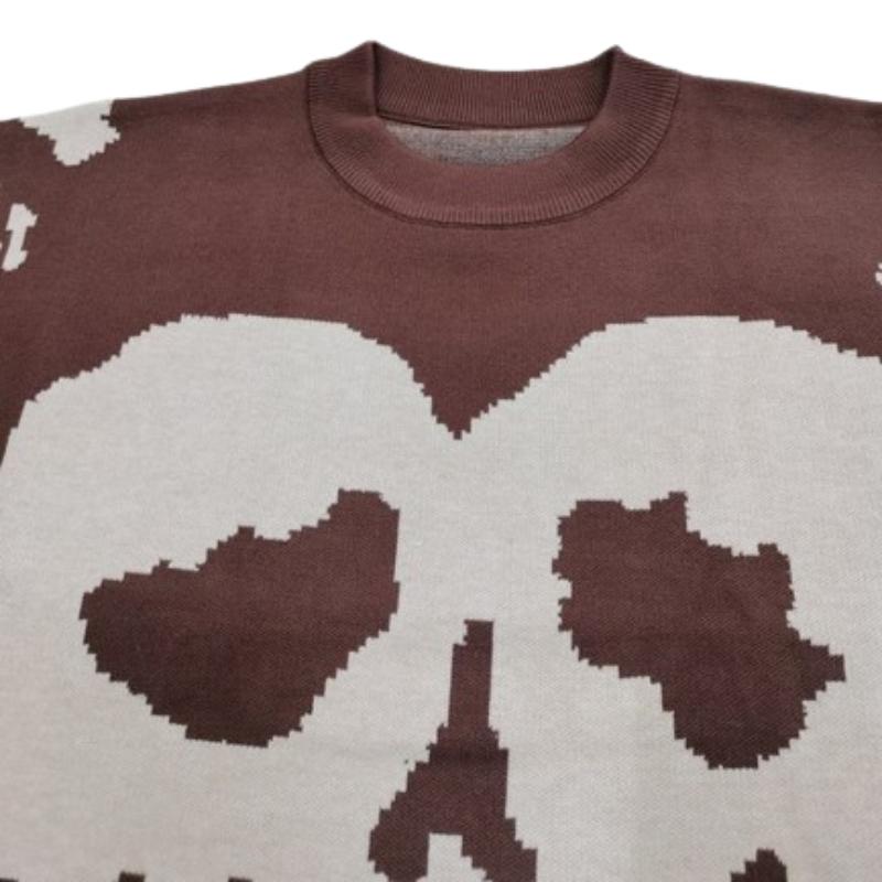 Y2K European and American Autumn/Winter Warm Knitted Skull Pattern Harajuku Street Coat Sweater Hip Hop Loose
