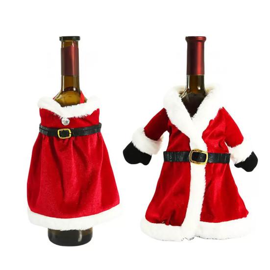 Red Velvet Wine Bag Christmas Bottle Cover, Santa Suit Sleeve, Plush Gift Wrap Cover for Xmas, New Year, Holiday Dinner Table Decor