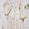 Women's Evening Gown: Stylish Long Dress Featuring Textured Floral Patterns and Gold Foil Accents