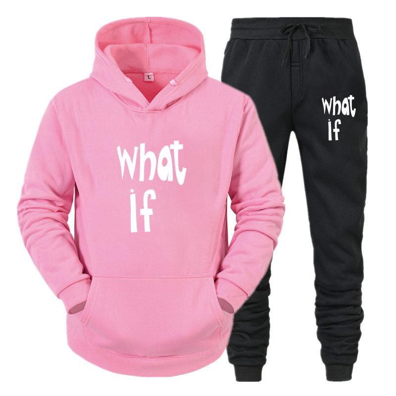 What If Printed Jogging Tracksuit Man Outdoor Hooded Two Piece Sets Casual Sport Long Sleeve Pullover Drawstring Pants Suit
