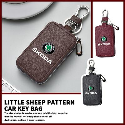 Cqmes7 Car Key Protector Bag Key Holder Mini Auto Key Case Wallet Zipper Bag Keychain For Kamiq Karoq Octavia 2 3 Rapid Scala