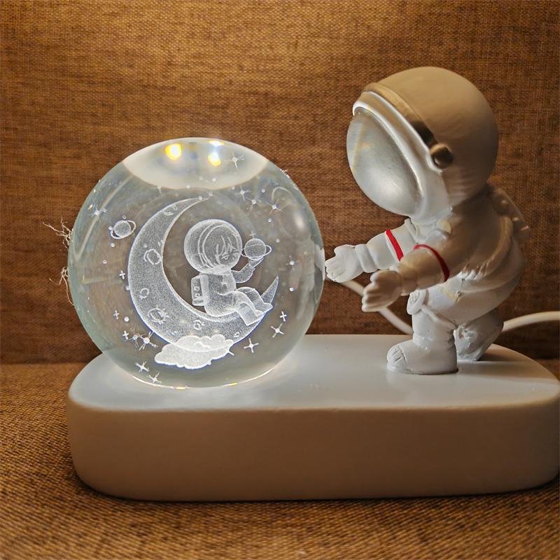 Astronaut Creativ 3D Minge de Cristal Led Lumină de noapte pentru Dormitor Copii Planetă Spațiu Lampă Sistem Solar USB Cadou de Crăciun pentru copii