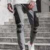 Cargo Pants Large Side Pockets Fine Texture Contrast Color Men Splicing Sports Trousers for Daily Life